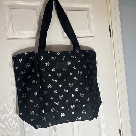 Victoria’s Secret PINK logo and heart tote in black and shimmery silver NEW - Picture 8 of 9